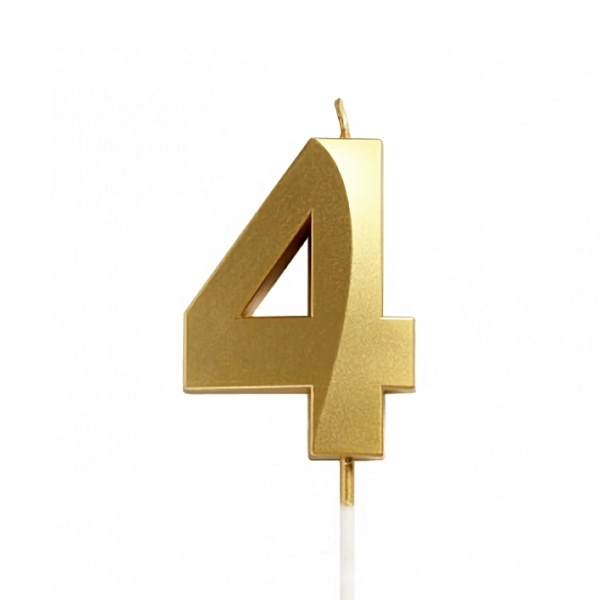 Свеча-цифра "4" Золото грани 5см